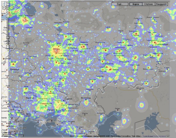 Карта освещенности россии