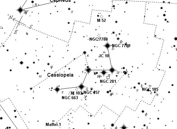 Общая карта созвездия Кассиопея